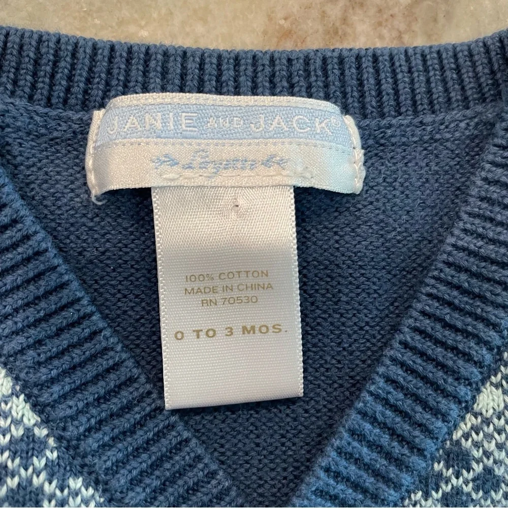 Janie and Jack Argyle Sweater Vest Layette 0-3 Months buttons